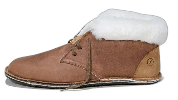 Merino wool lined leather slipper in Dark Brown